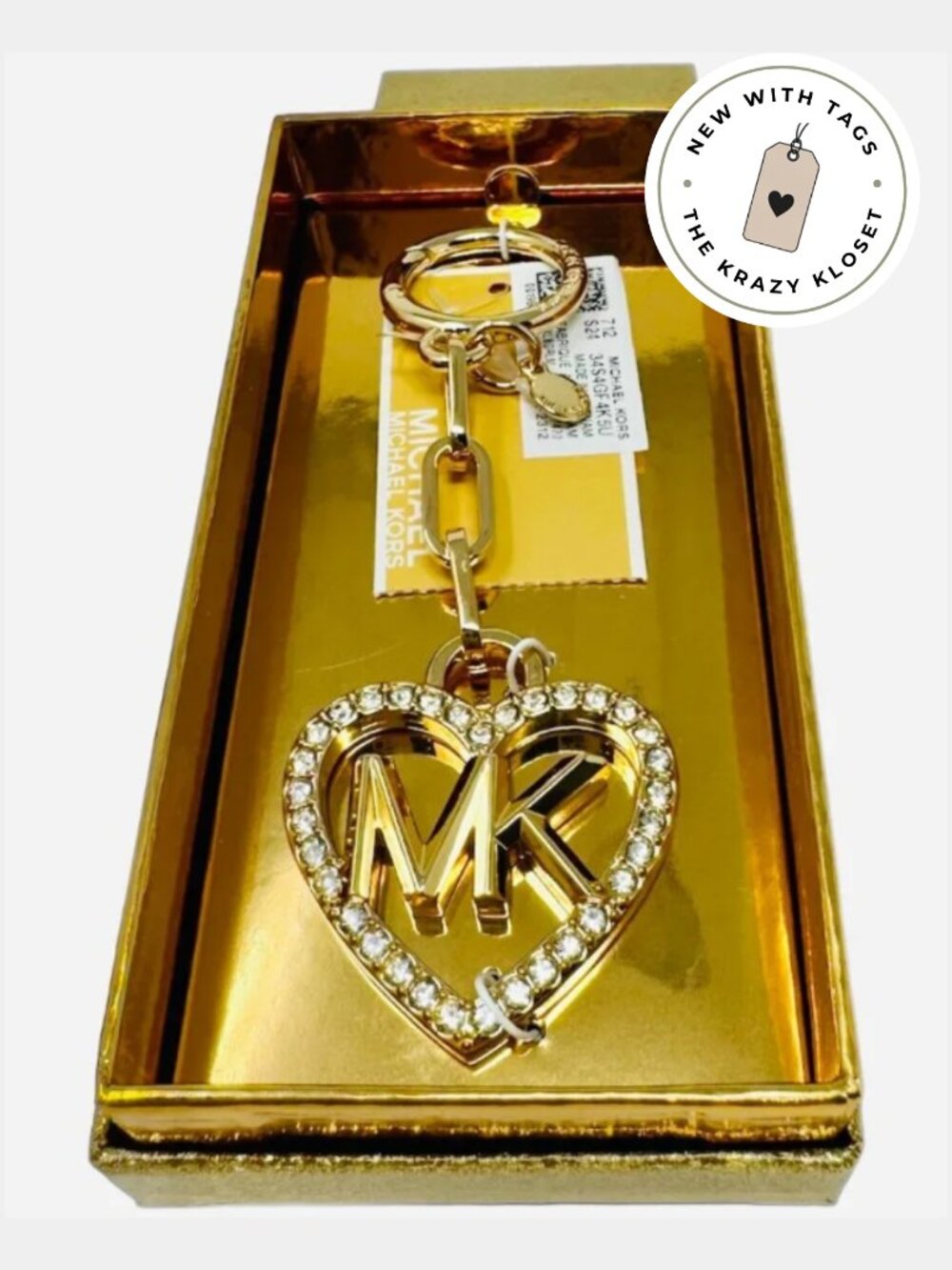 Michael Kors Gold Key Fob NWT | MK Handbag Wallet Charm Glitter Gift Box